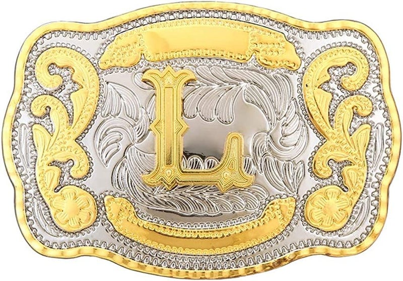 WMG Western Belt Buckle Initial Letters ABCDMRJ to Z Cowboy Belt Buckle, Rodeo Buckles for Men & Women Fits Up to 2 Inch Belts - Image 1